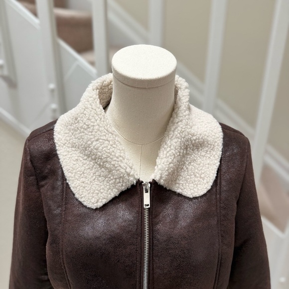 NWT Dark Brown and Beige Shearling Women's Aviator Jacket Size Small - Picture 6 of 7